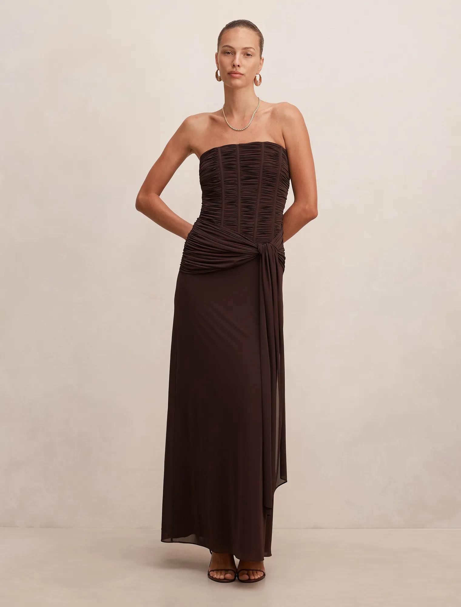 Lorelei Strapless Ruched Maxi Dress Freckle