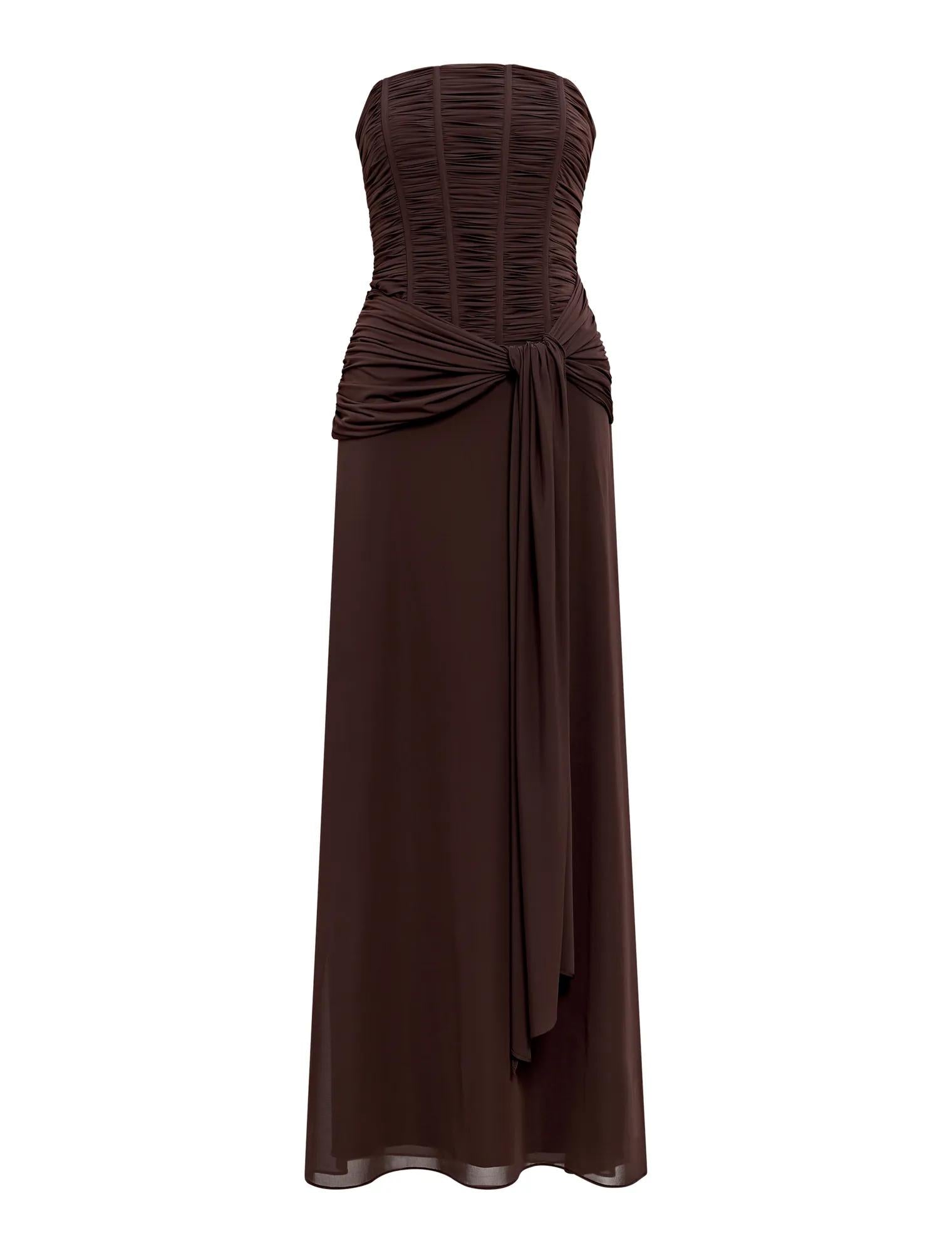 Lorelei Strapless Ruched Maxi Dress Freckle