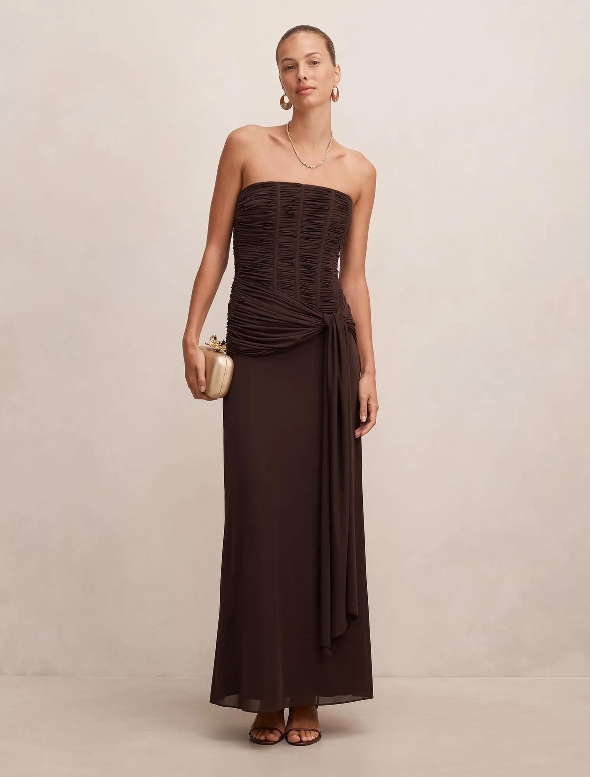 Lorelei Strapless Ruched Maxi Dress Freckle