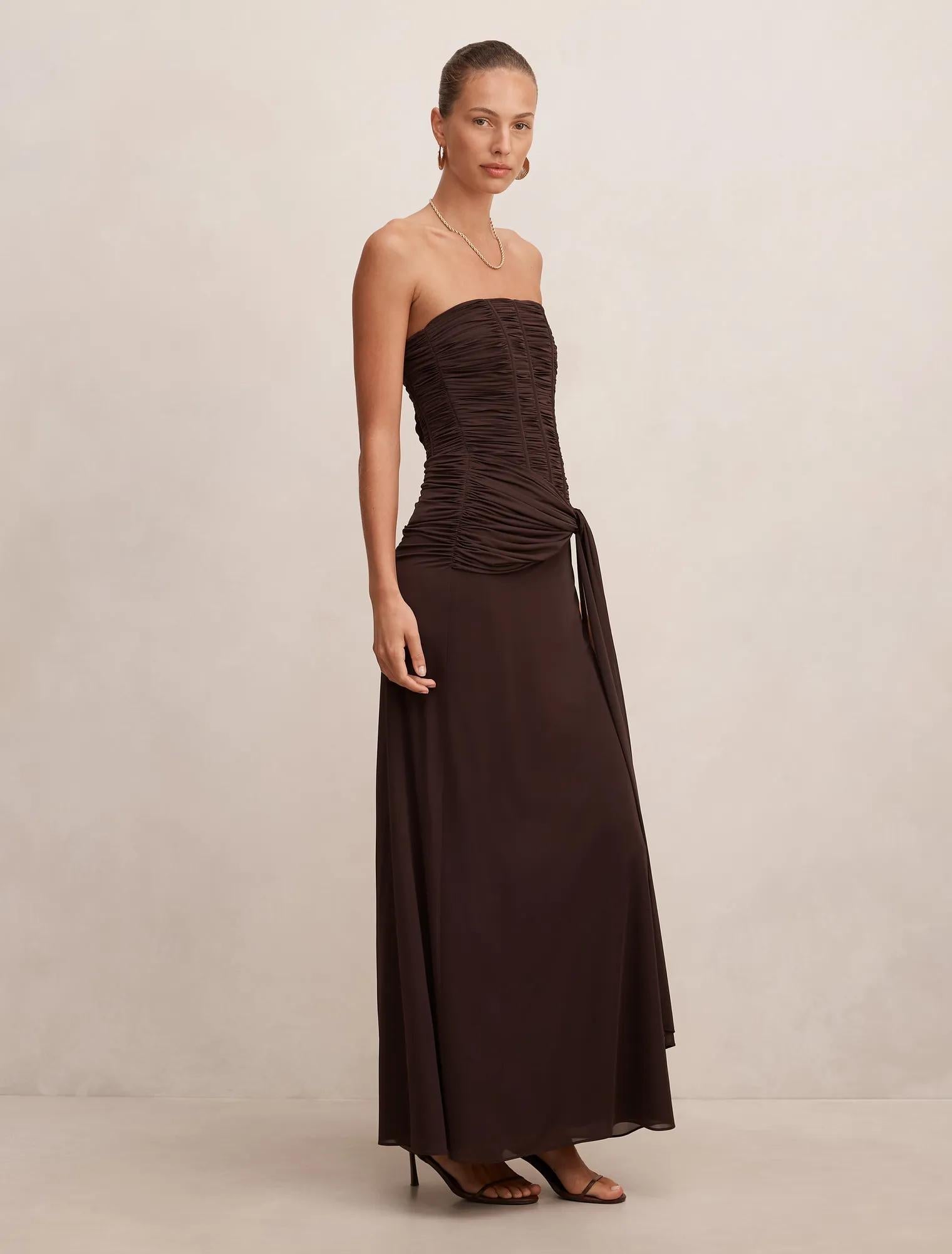 Lorelei Strapless Ruched Maxi Dress Freckle