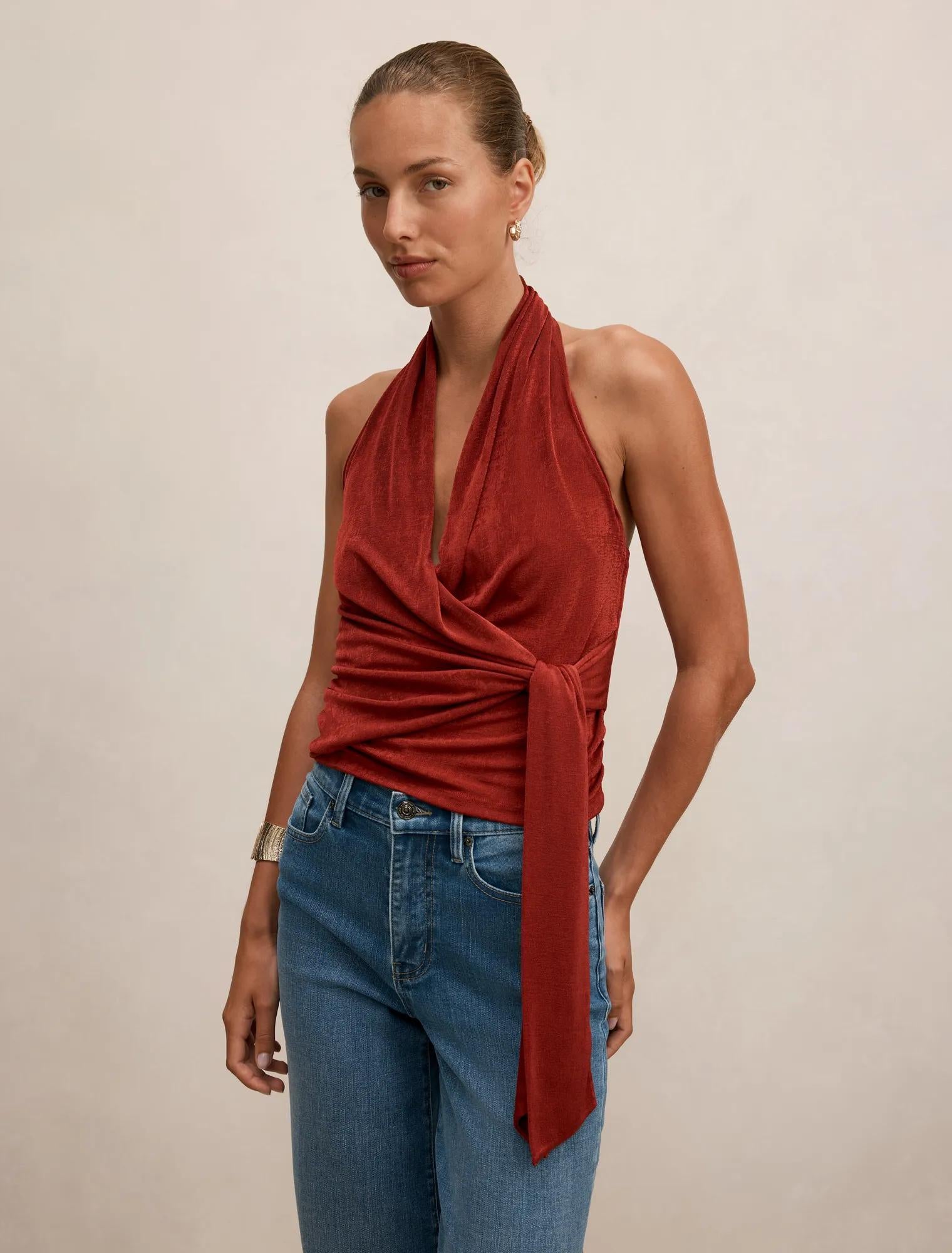 Gianna Wrap Halter Top Persian Red