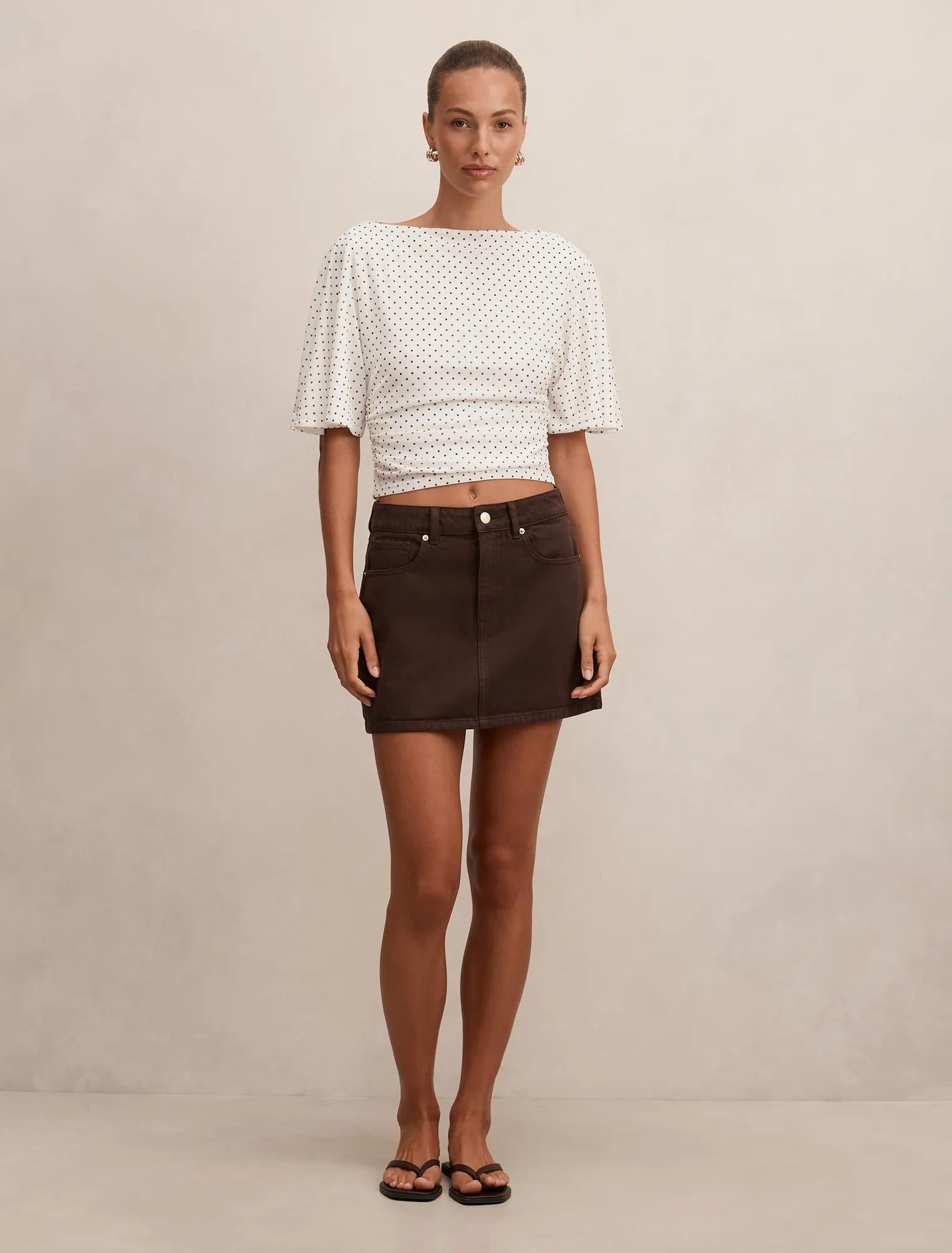 Paige Flutter Sleeve Tie Back Top Cream Elstone Spot