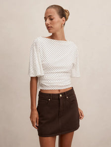 Paige Flutter Sleeve Tie Back Top Cream Elstone Spot