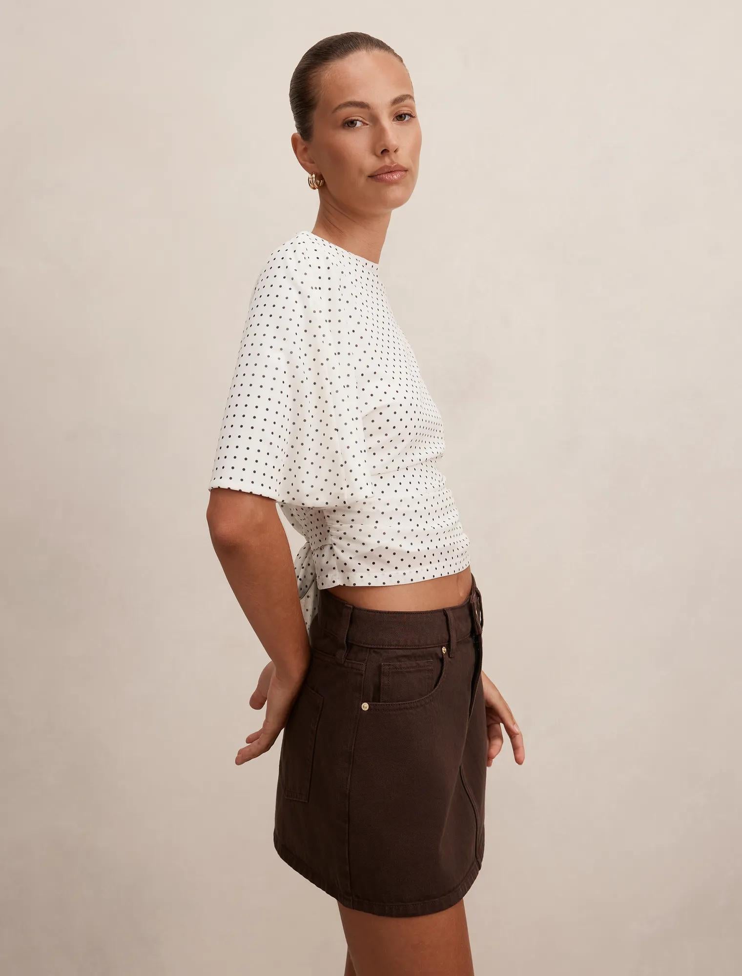 Paige Flutter Sleeve Tie Back Top Cream Elstone Spot