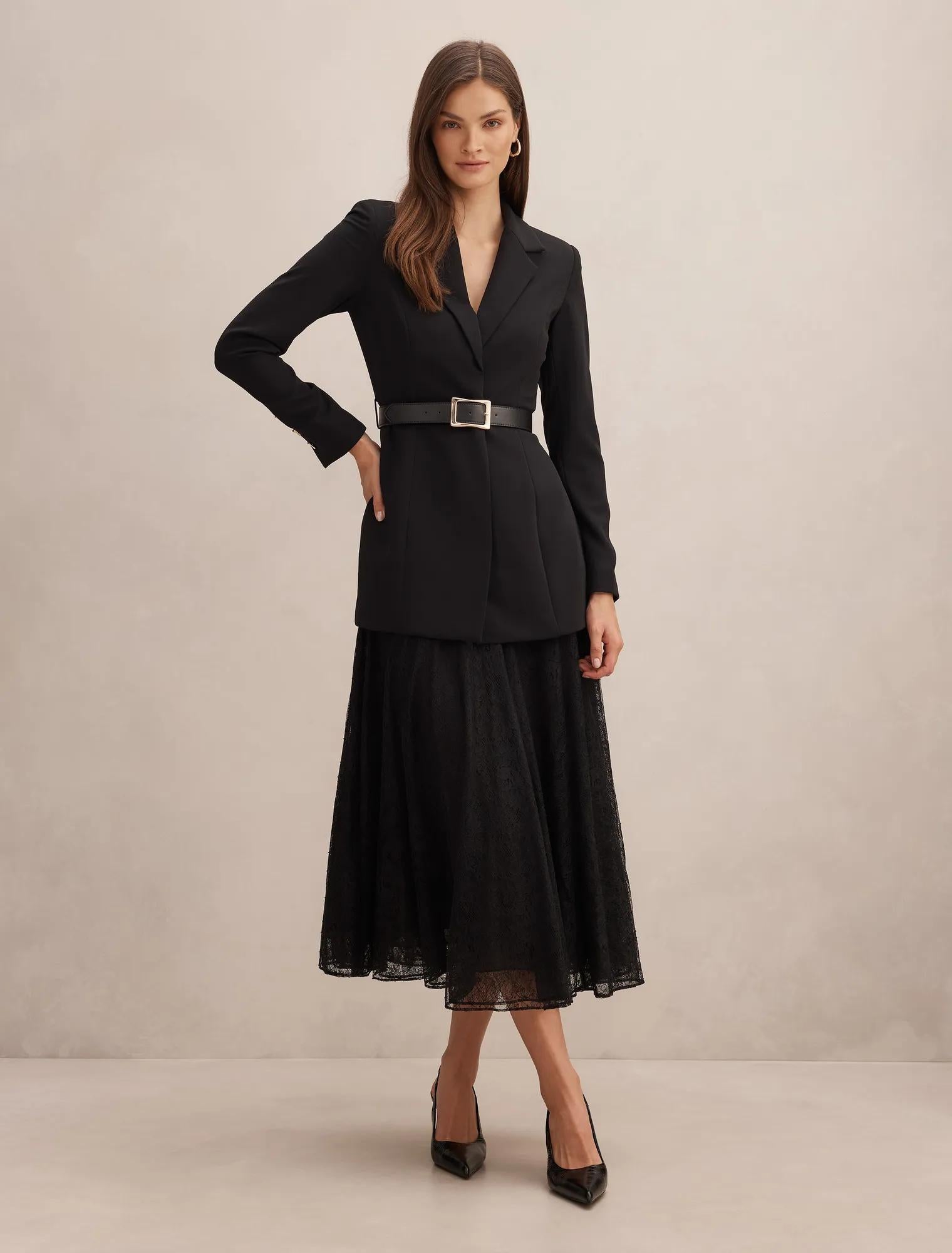 Fallon Lined Blazer 2-in-1 Lace Dress Black