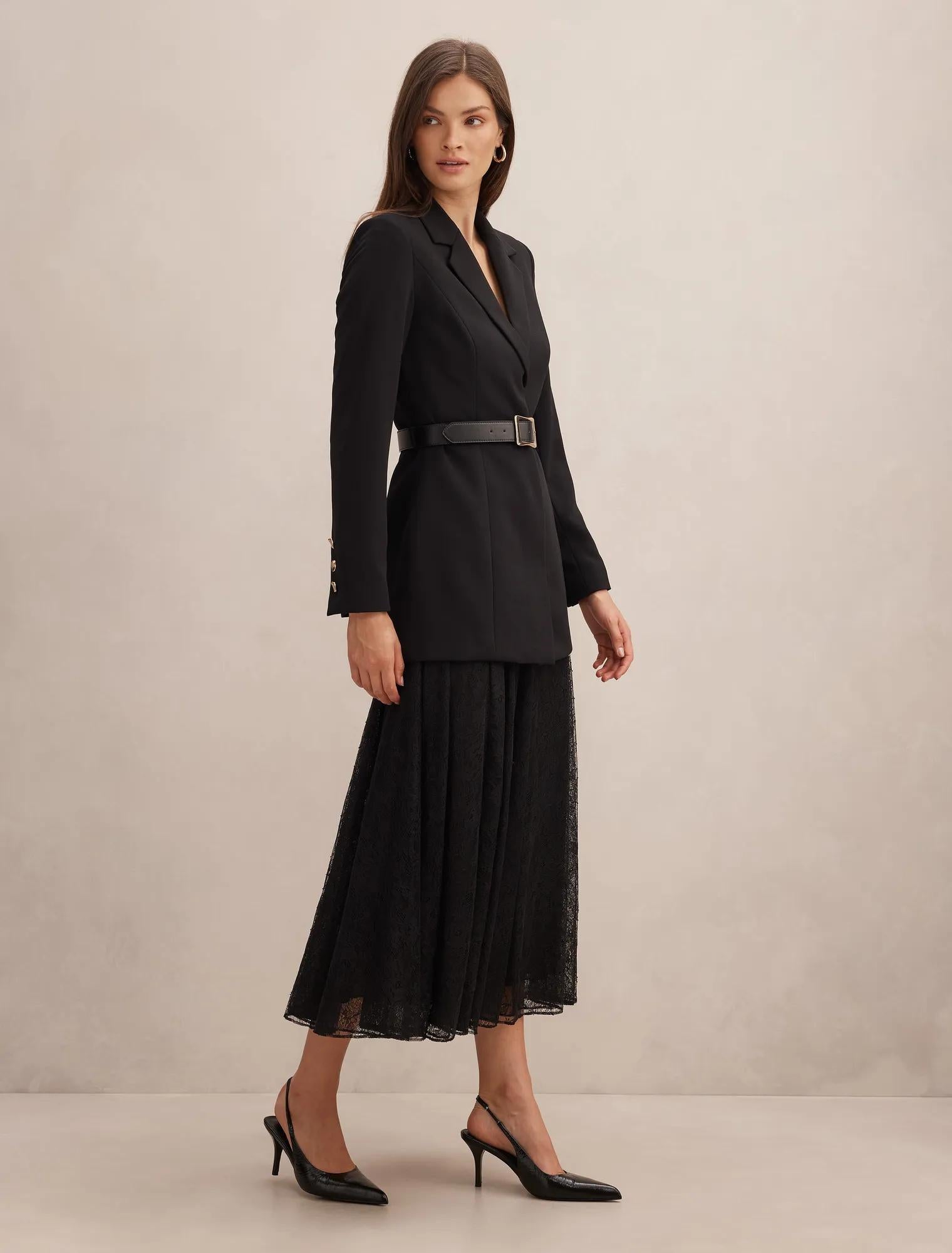 Fallon Lined Blazer 2-in-1 Lace Dress Black