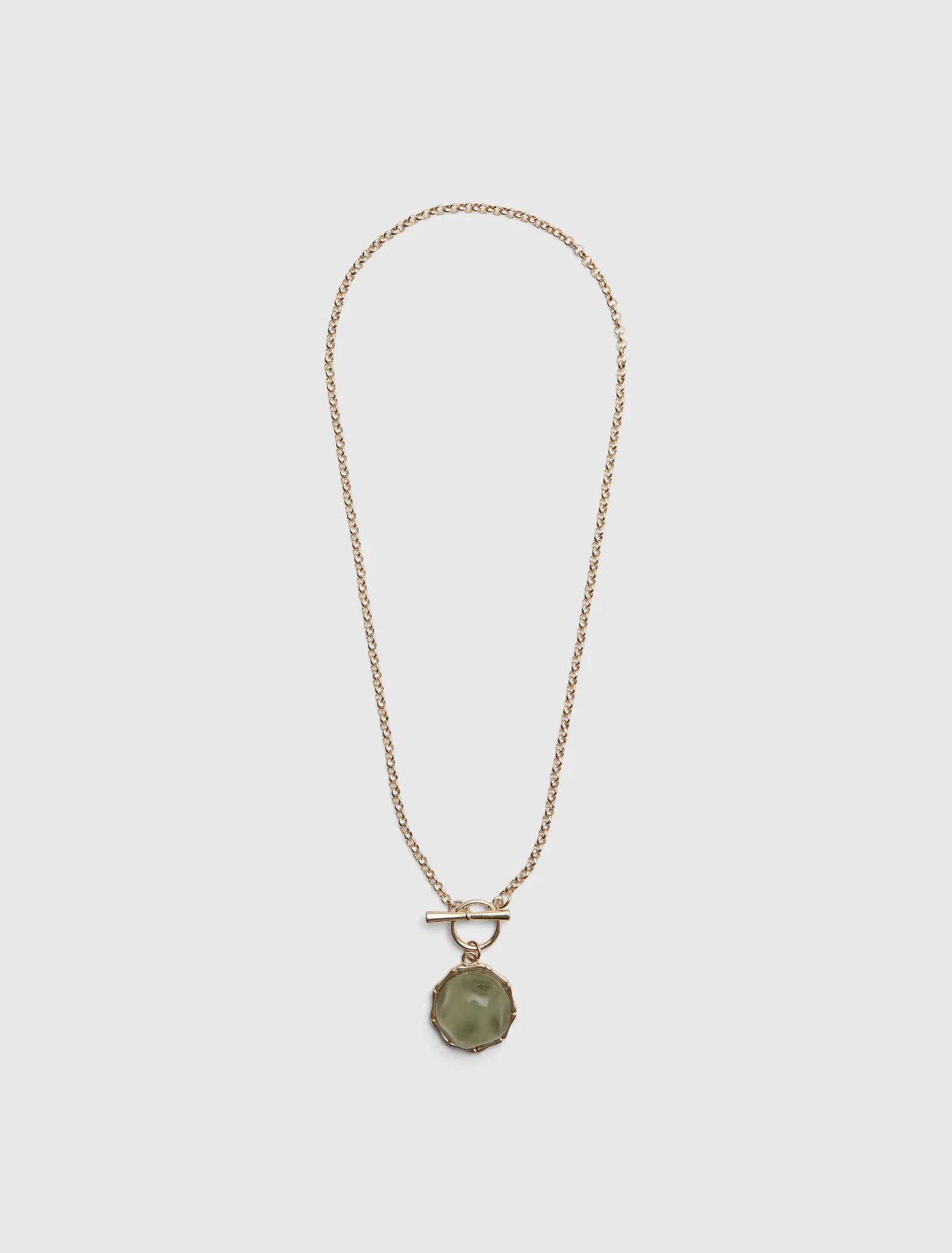 Rachel Round Stone Drop Necklace Sage/Gold_mannequin