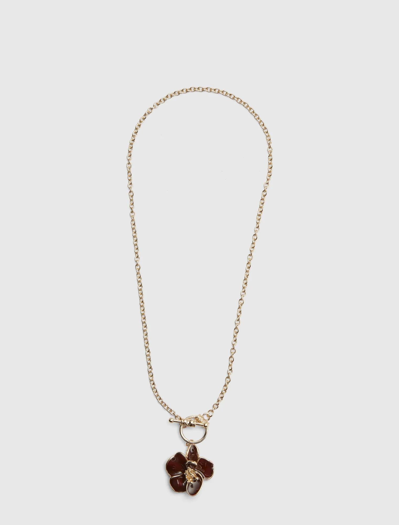 Prudence Pretty Enamel Flower Necklace Chocolate/Gold_mannequin