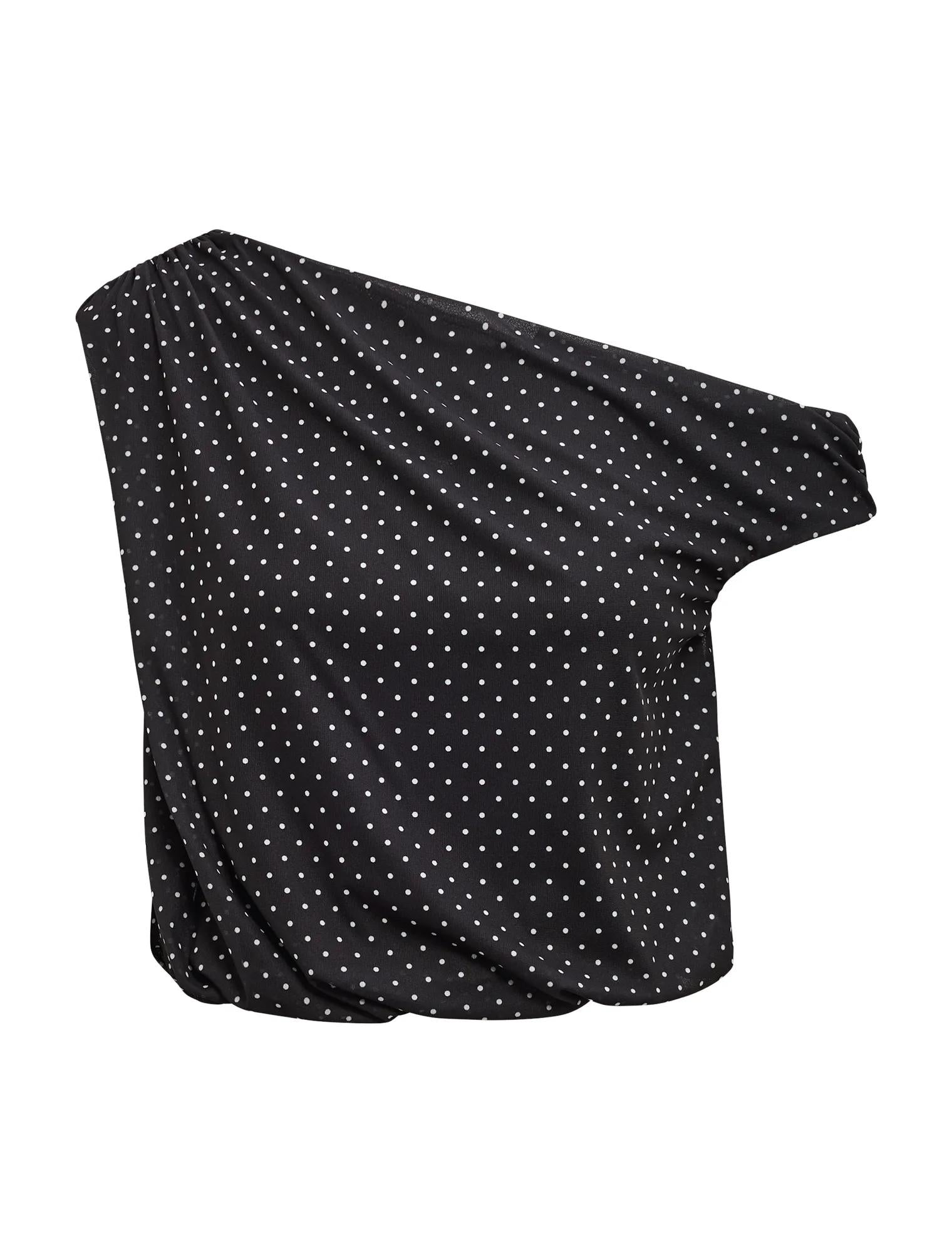 Mila Tipped Shoulder Drape Top Black Elstone Spot co-ord_mannequin