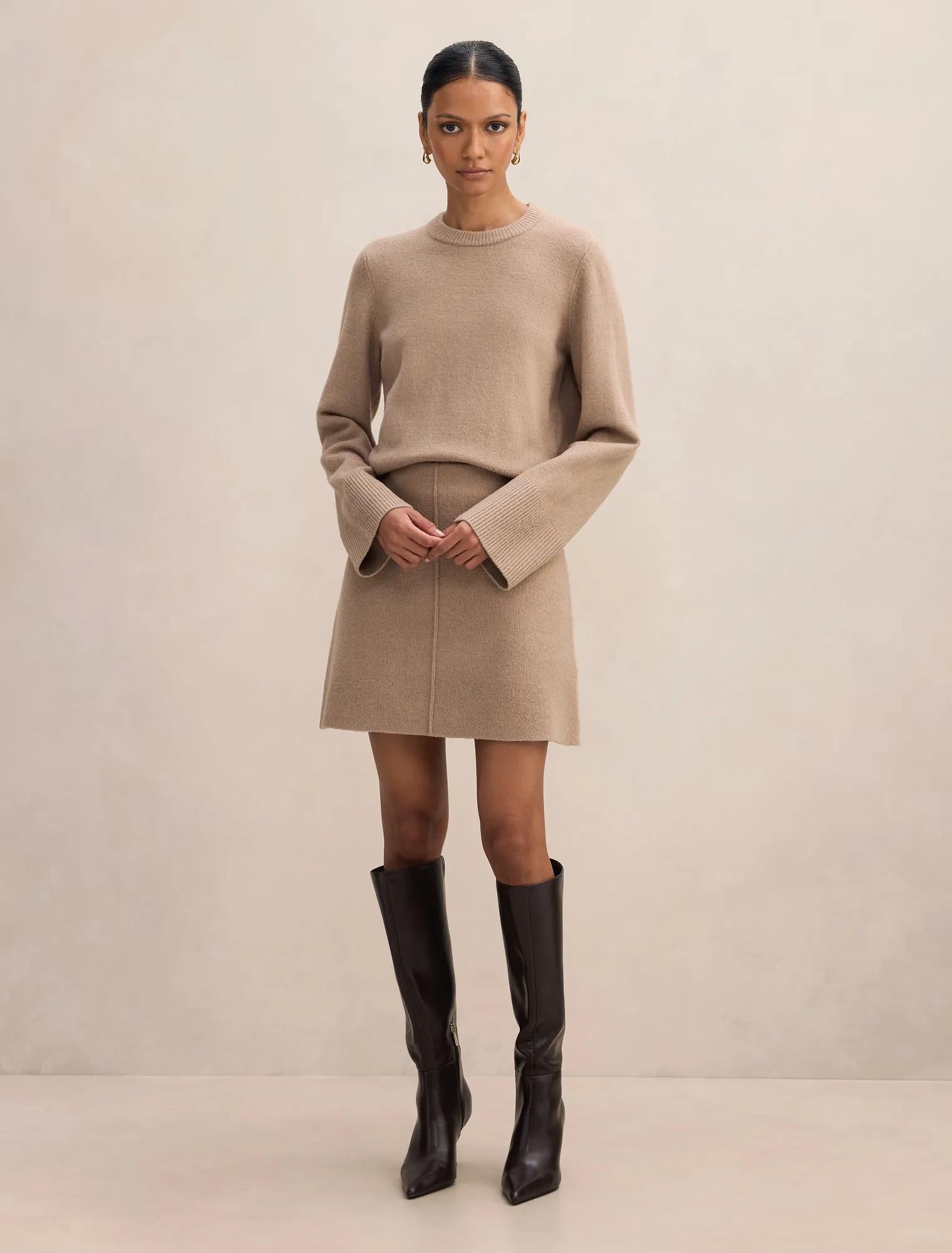 Natalie Petite Knit Mini Skirt Latte