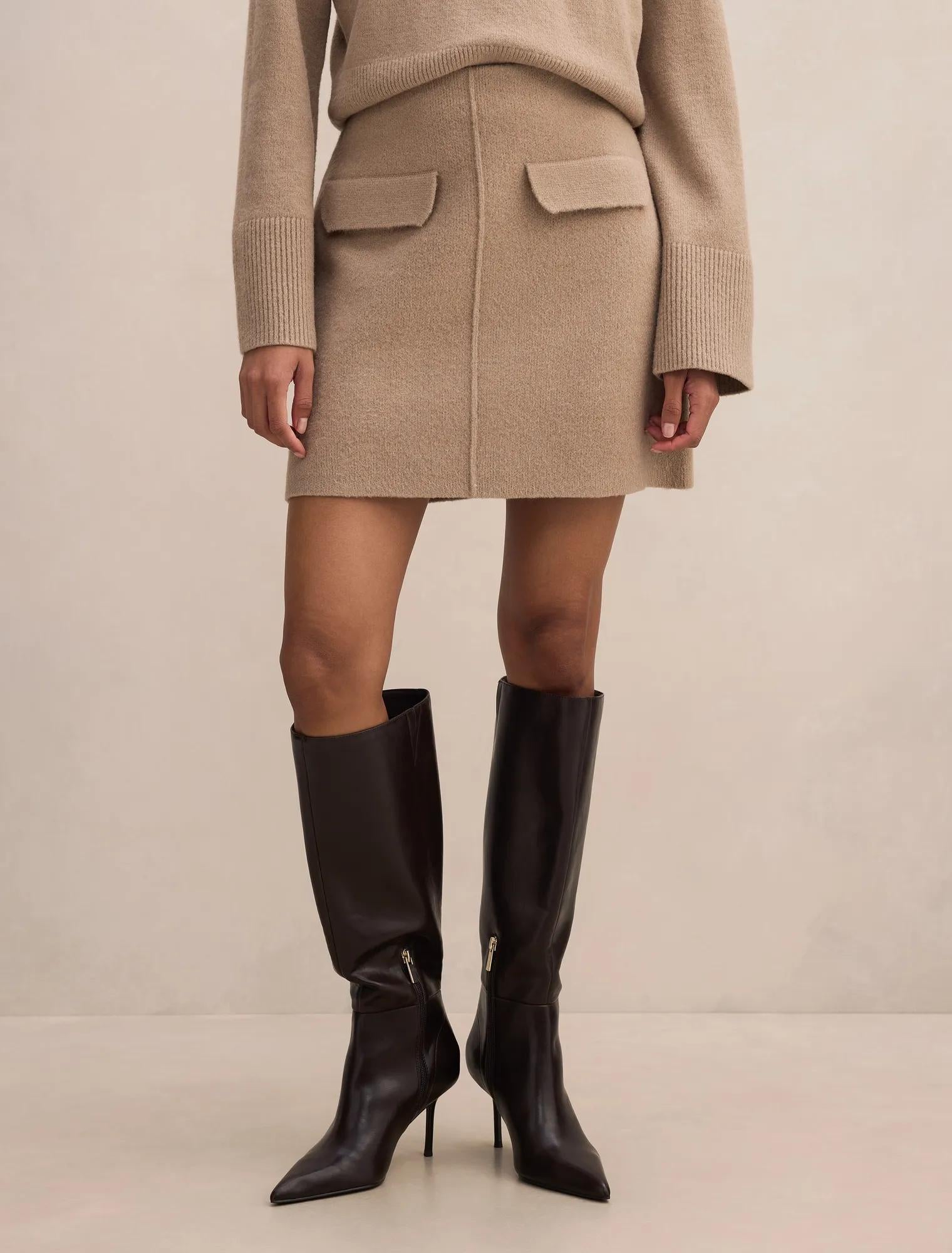 Natalie Petite Knit Mini Skirt Latte