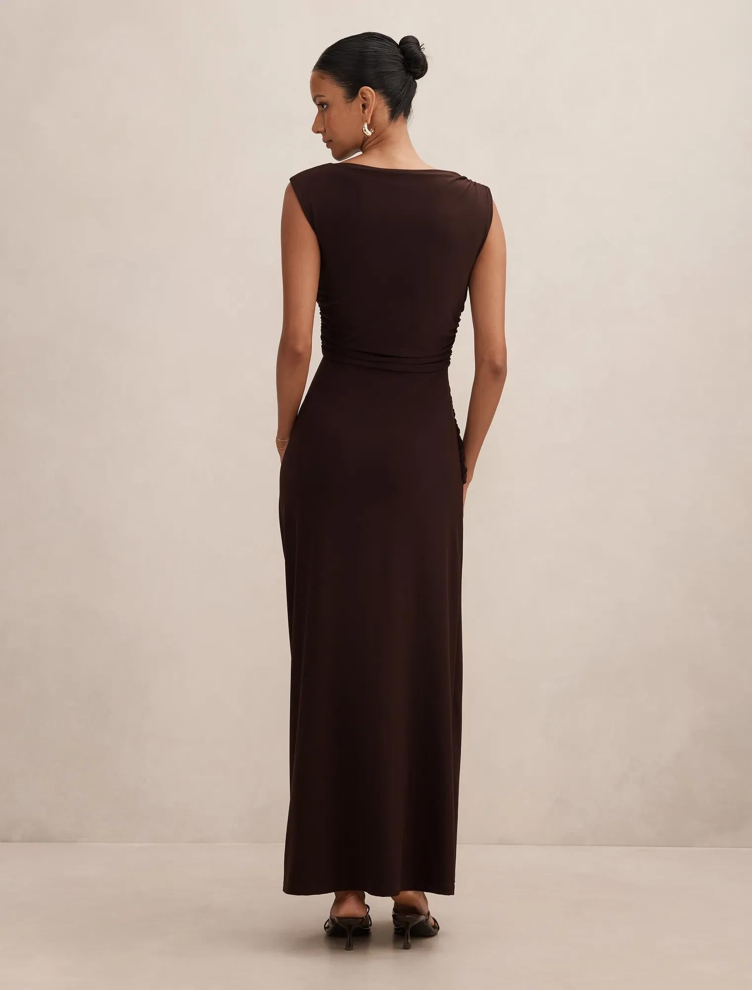 Fiora Petite Hardware Jersey Dress Dark Chocolate