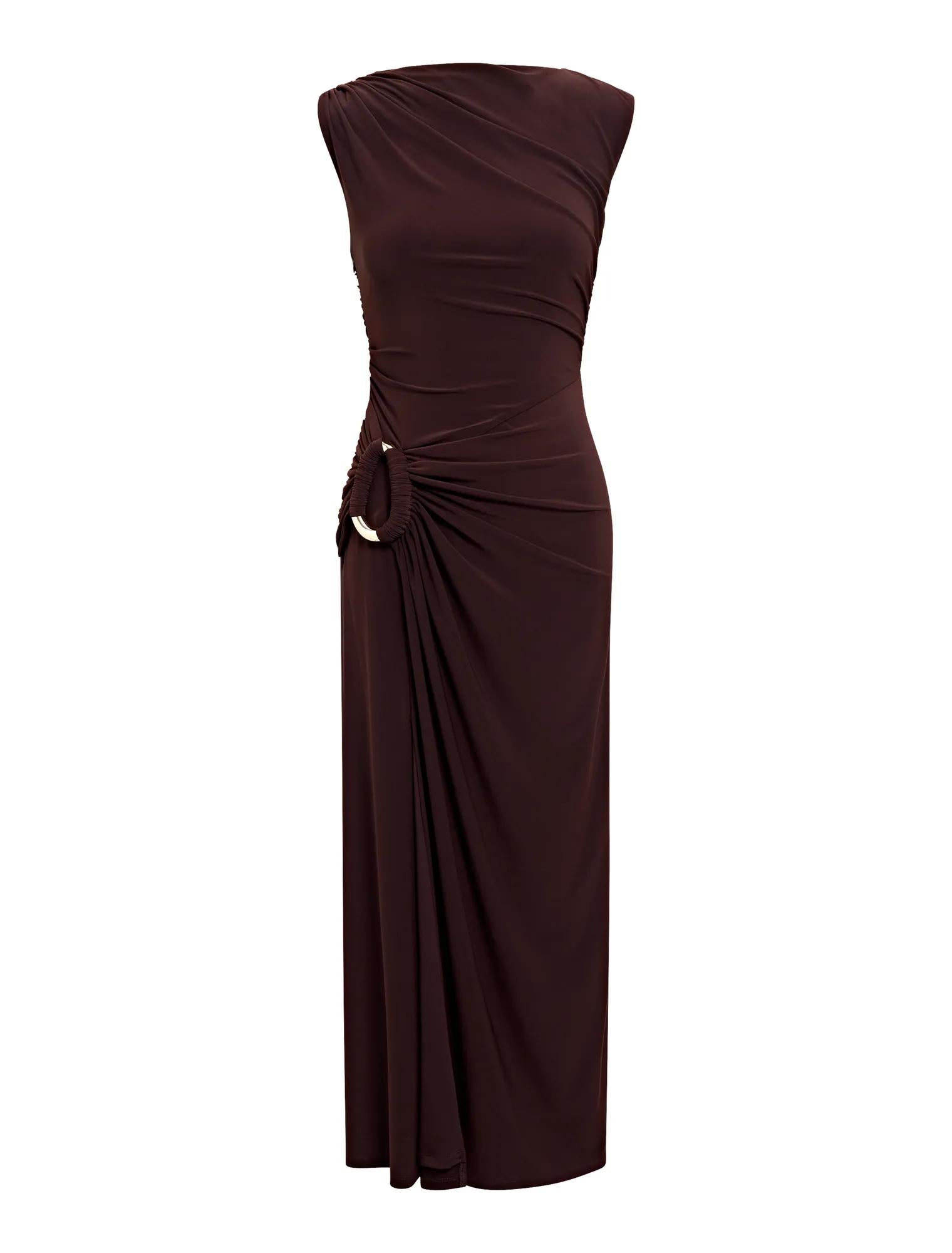 Fiora Petite Hardware Jersey Dress Dark Chocolate