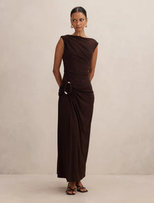 Fiora Petite Hardware Jersey Dress Dark Chocolate