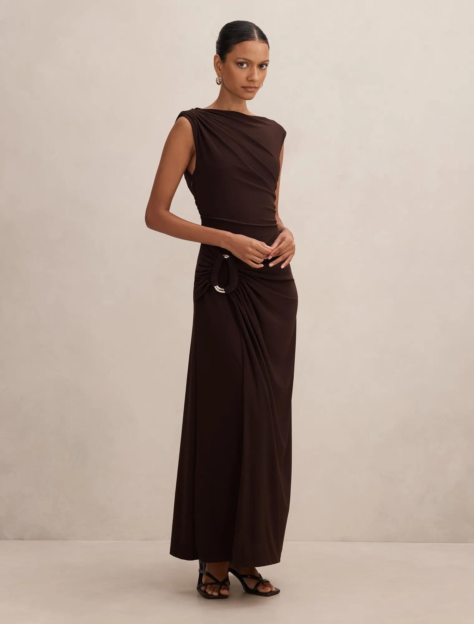Fiora Petite Hardware Jersey Dress Dark Chocolate