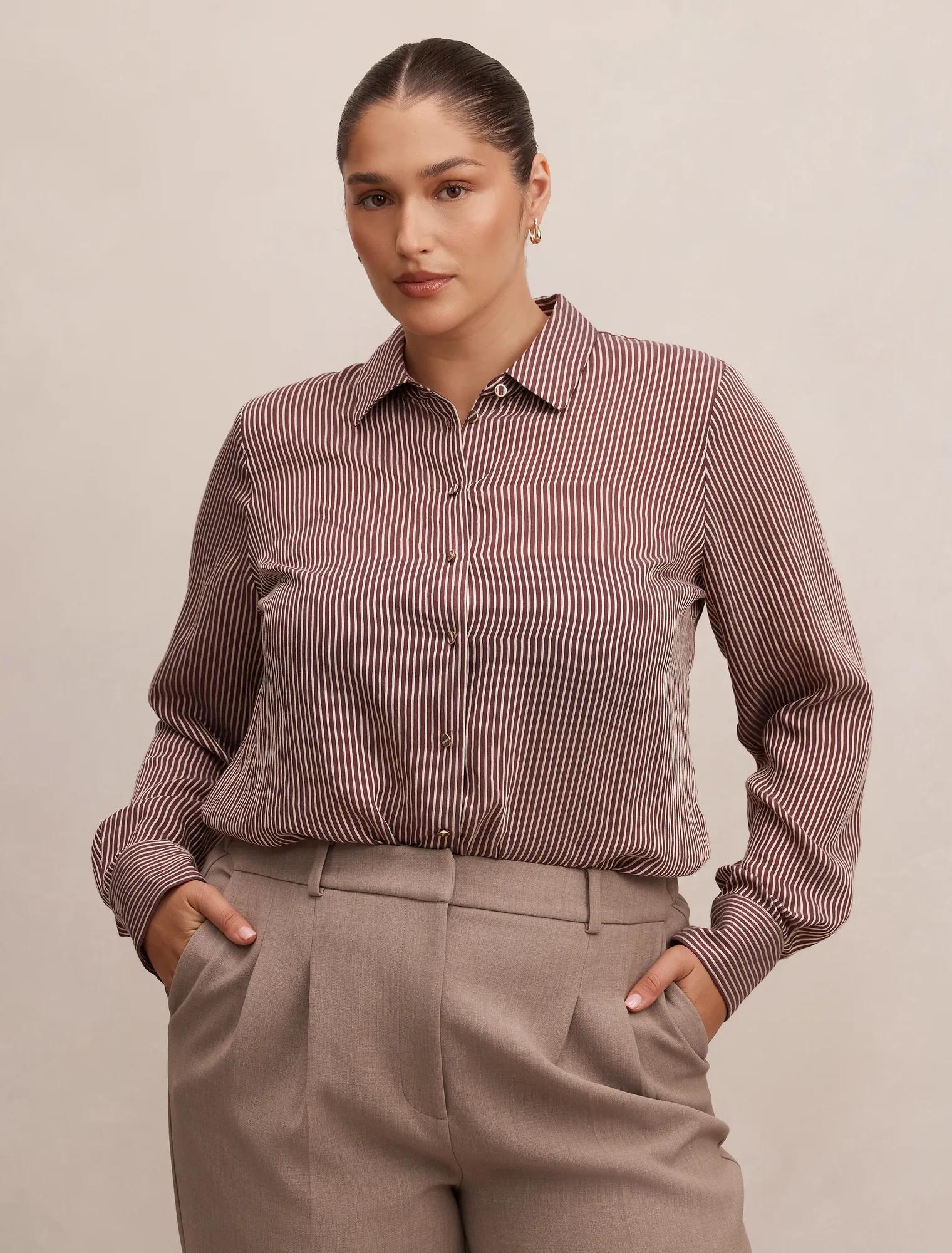 Solara Curve Stripe Shirt Burgundy Stripe