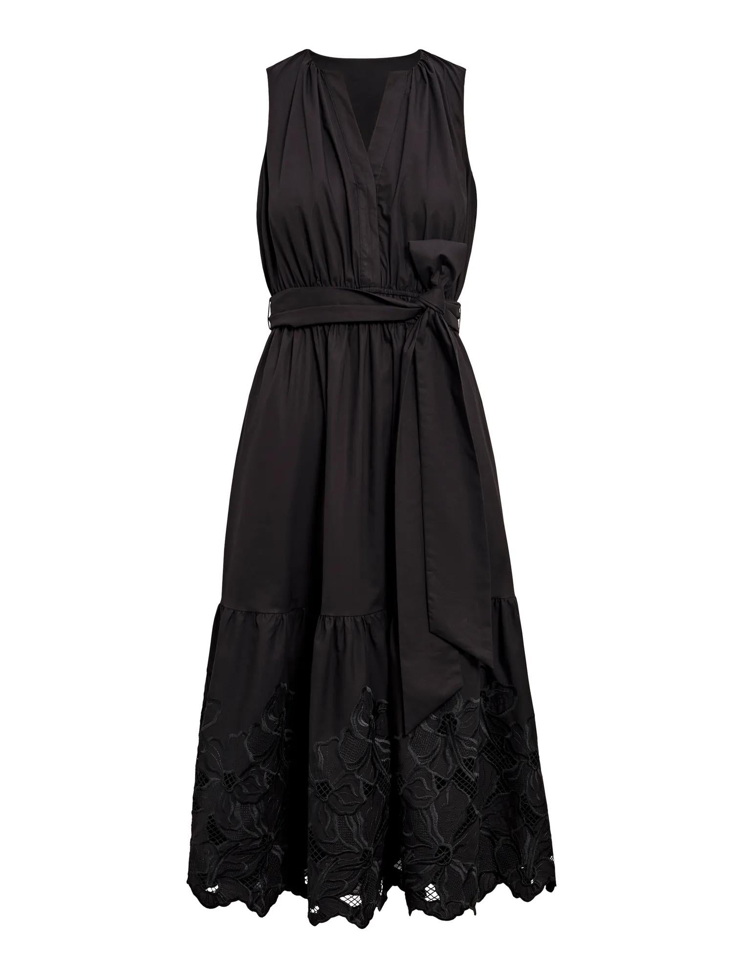 Dahlia Petite Embroidered Midi Black