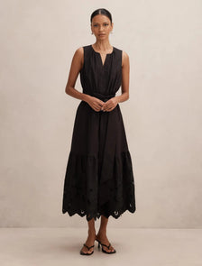 Dahlia Petite Embroidered Midi Black