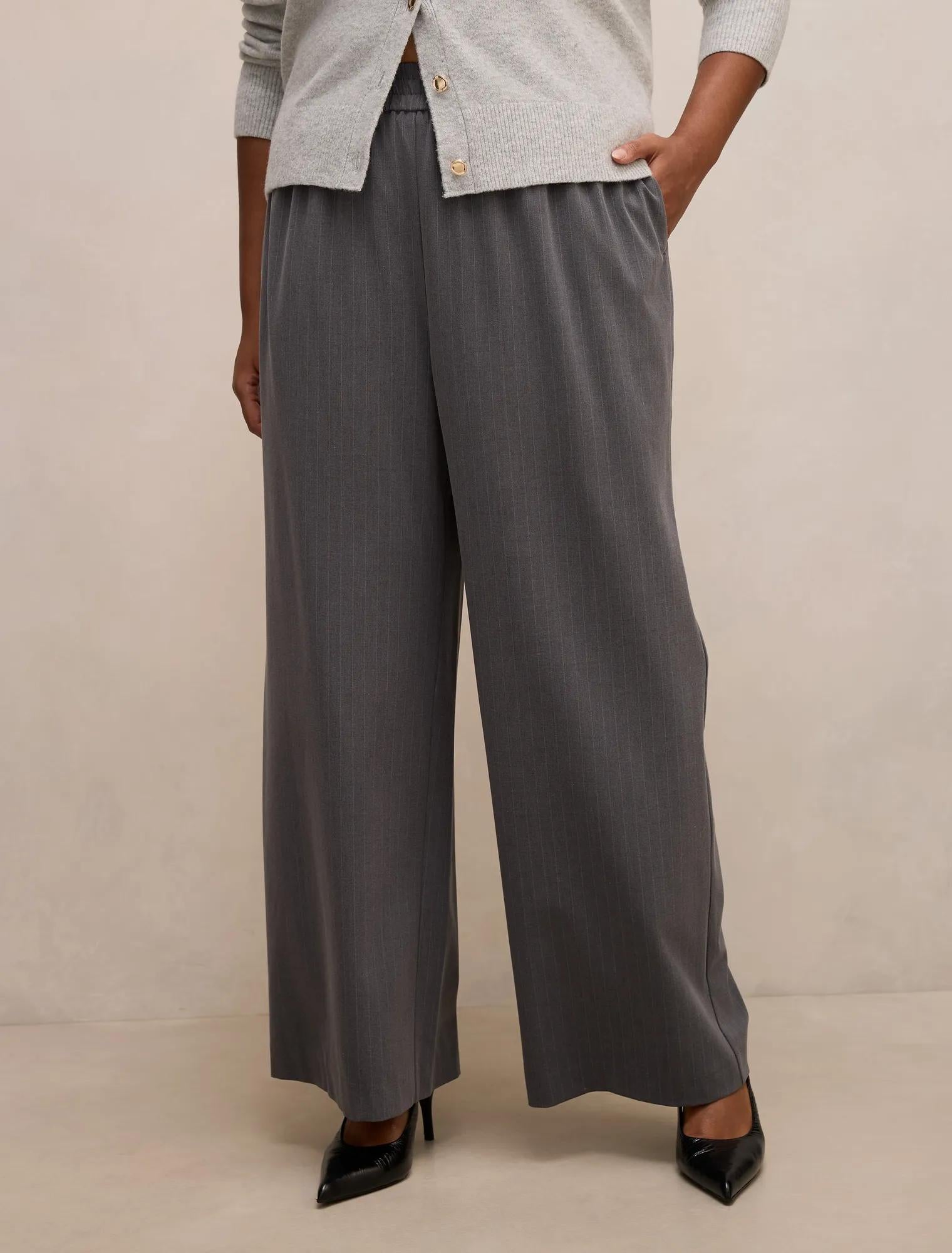 Liliana Curve Elastic Pinstripe Pants Grey Pinstripe