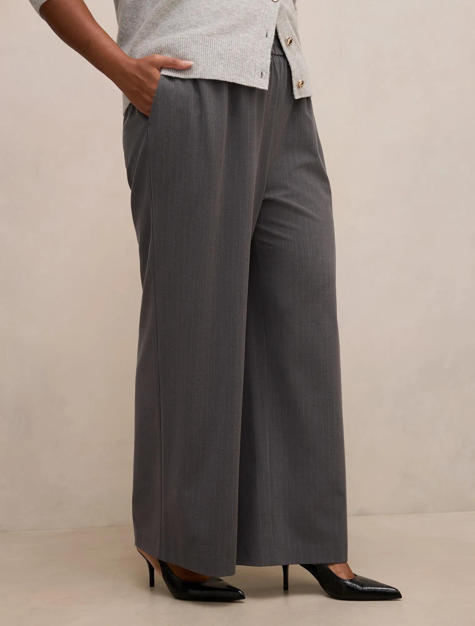 Liliana Curve Elastic Pinstripe Pants Grey Pinstripe