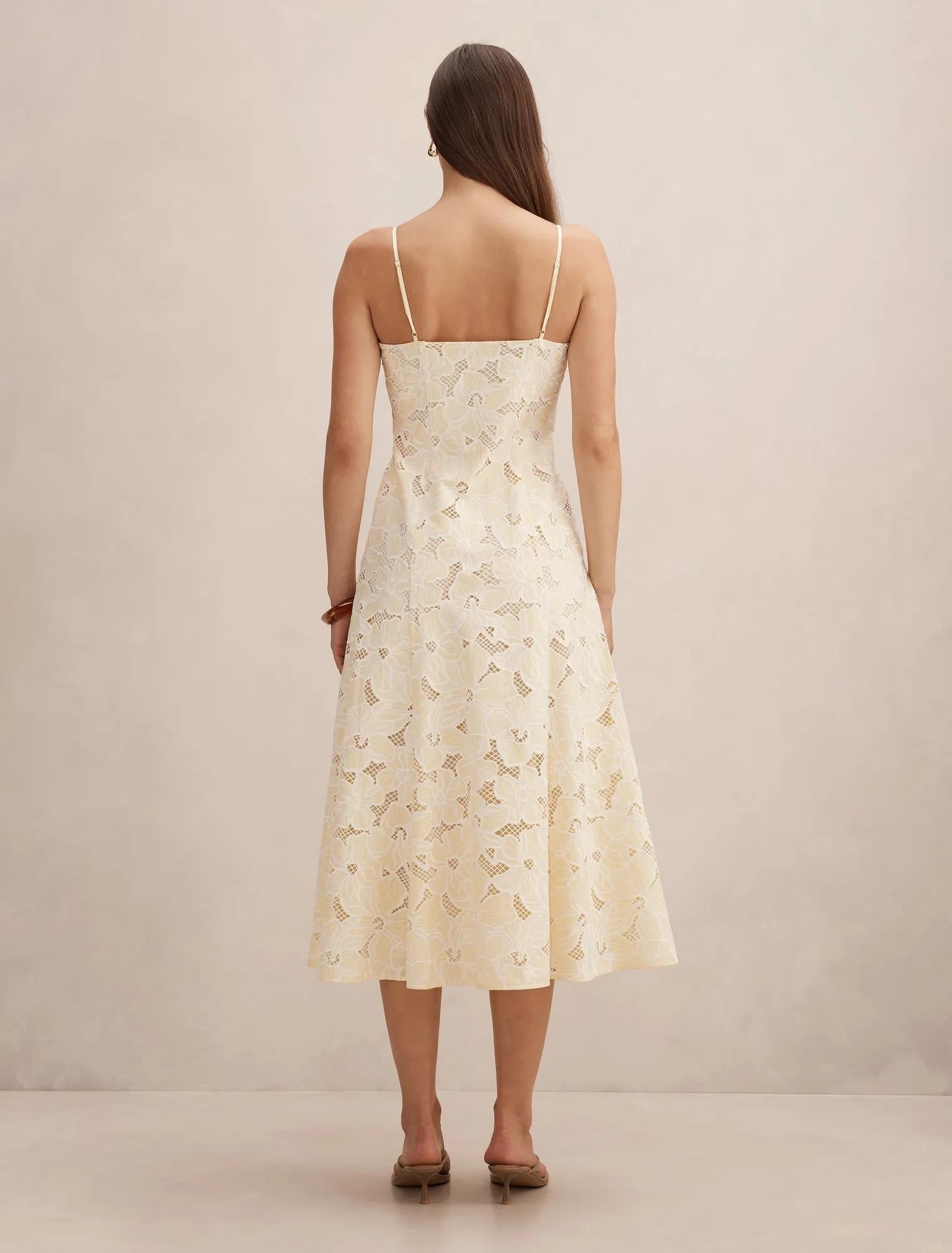 Millie Embroidered Midi Dress Spring Daffodil