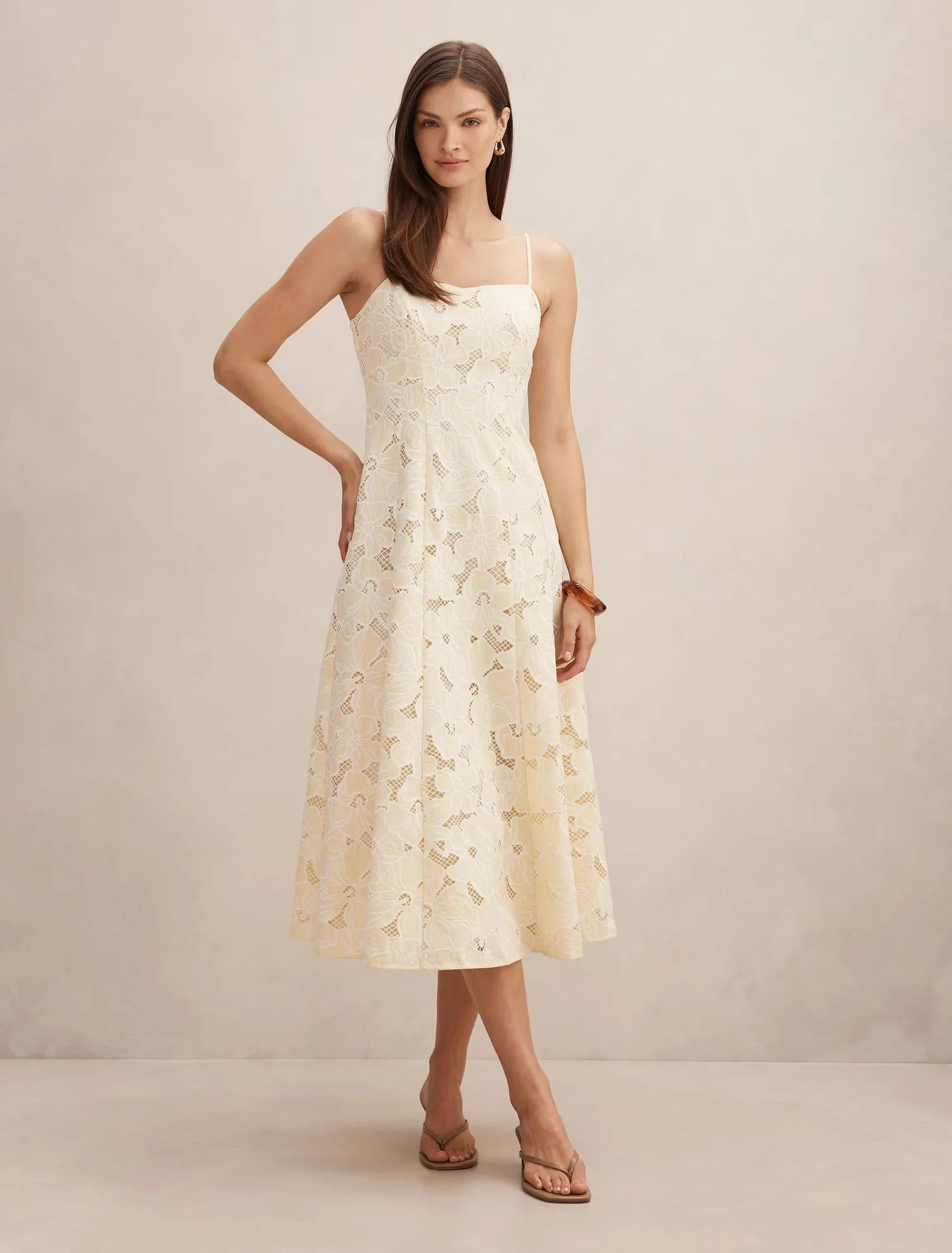 Millie Embroidered Midi Dress Spring Daffodil