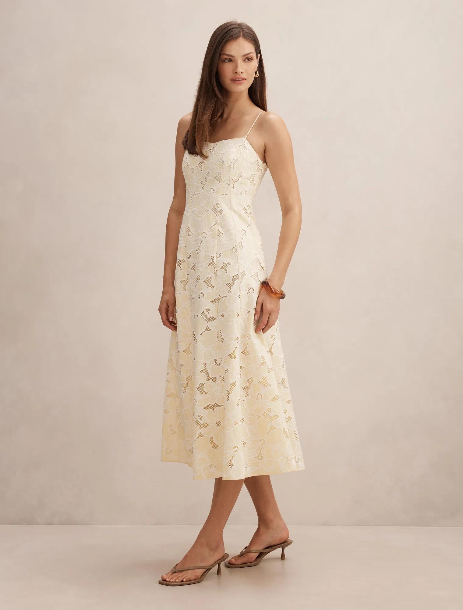 Millie Embroidered Midi Dress Spring Daffodil