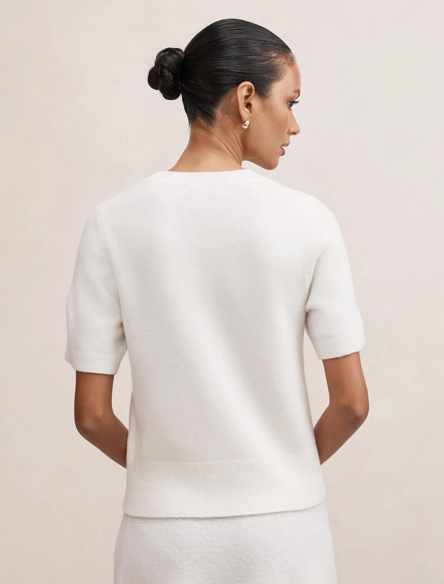Elliotte Petite Knitted Tee Winter White Co Ord