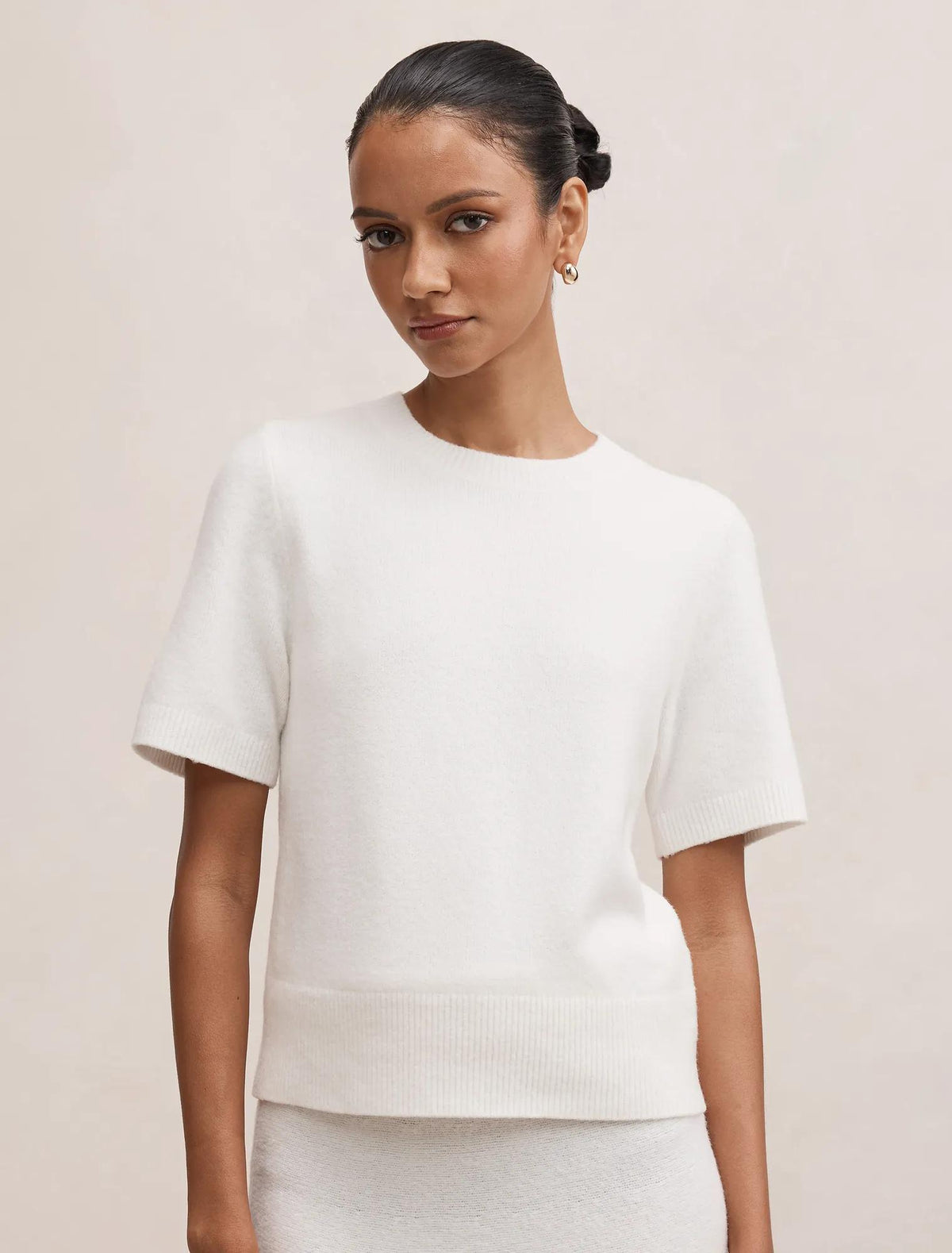Elliotte Petite Knitted Tee Winter White Co Ord