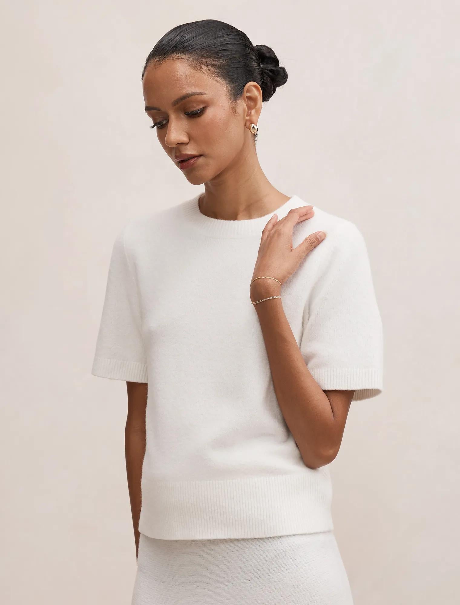 Elliotte Petite Knitted Tee Winter White Co Ord