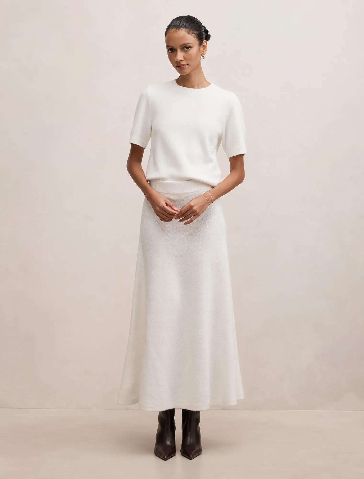 Elliotte Petite Knit Midi Skirt Winter White Co Ord