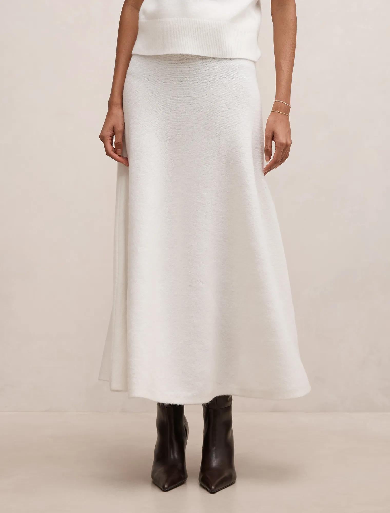 Elliotte Petite Knit Midi Skirt Winter White Co Ord