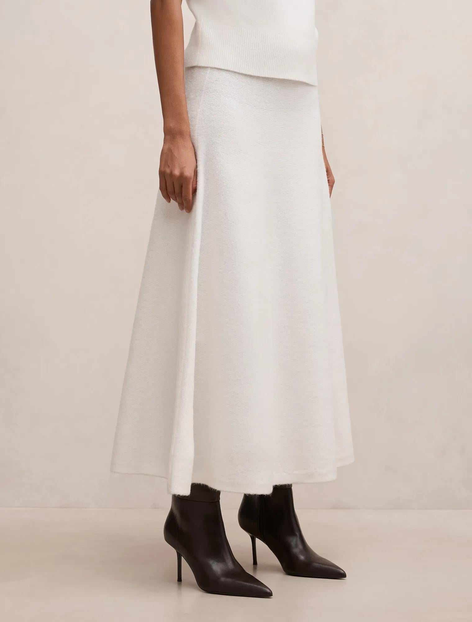 Elliotte Petite Knit Midi Skirt Winter White Co Ord