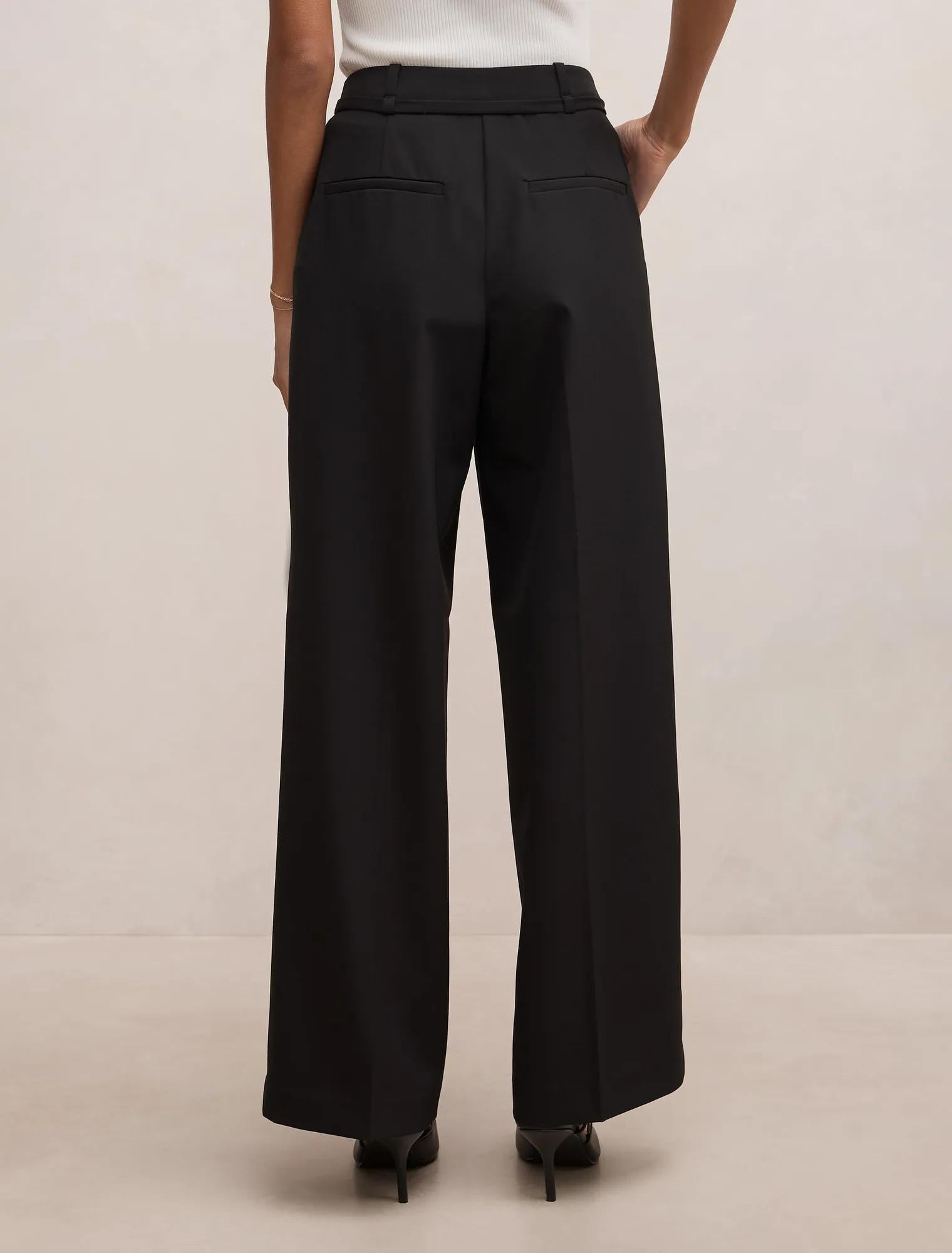 Kyla Petite Belted Straight Leg Pant Black