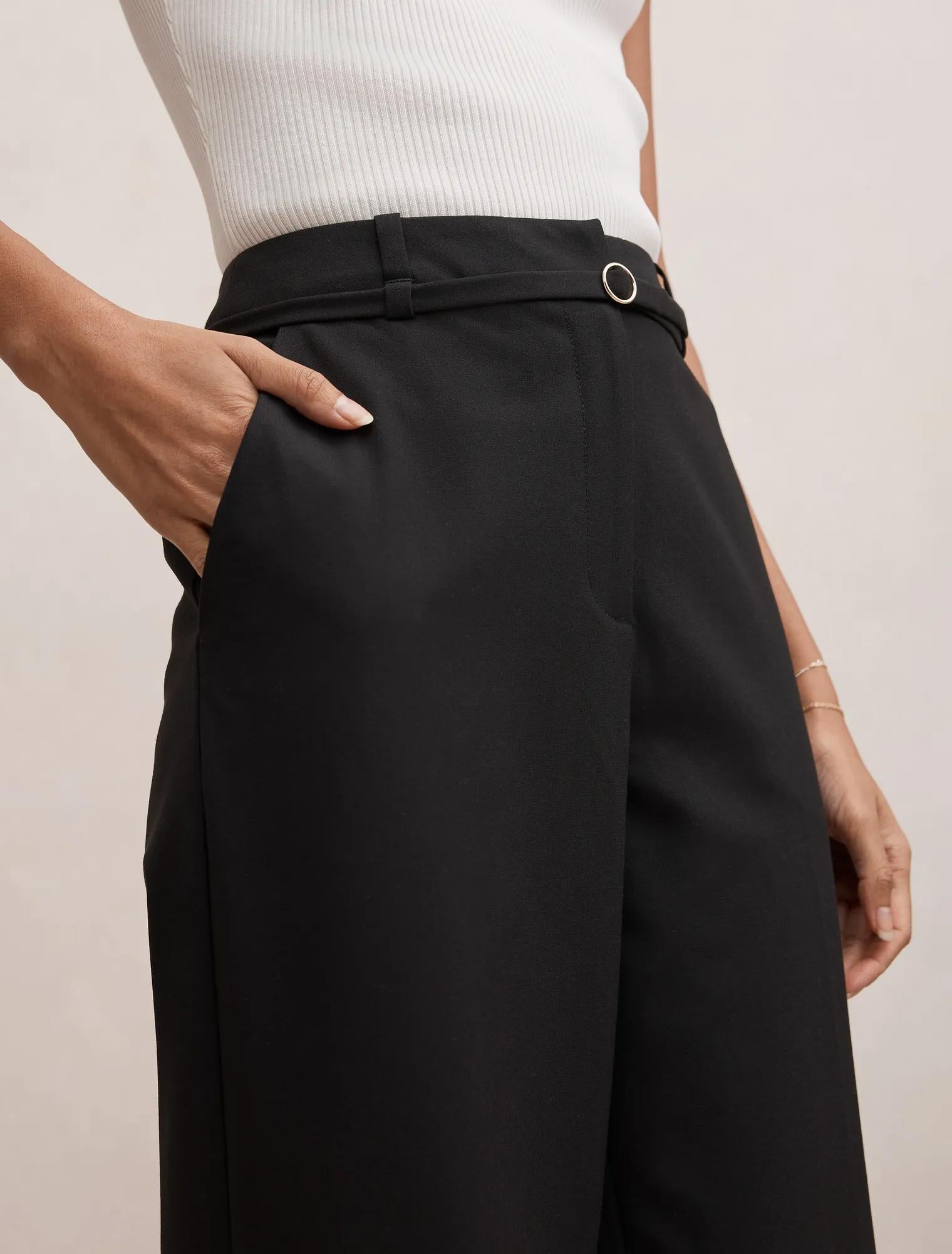 Kyla Petite Belted Straight Leg Pant Black