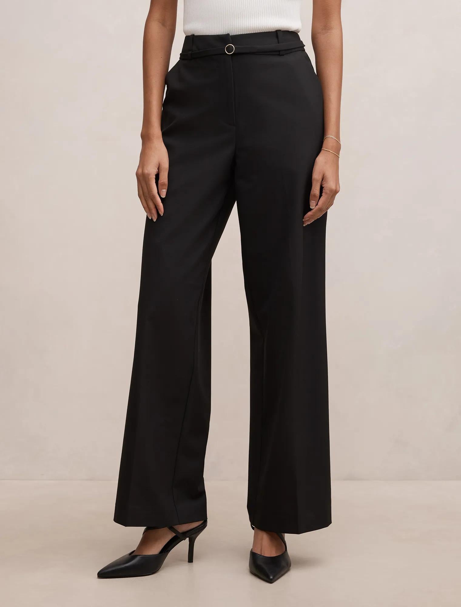 Kyla Petite Belted Straight Leg Pant Black