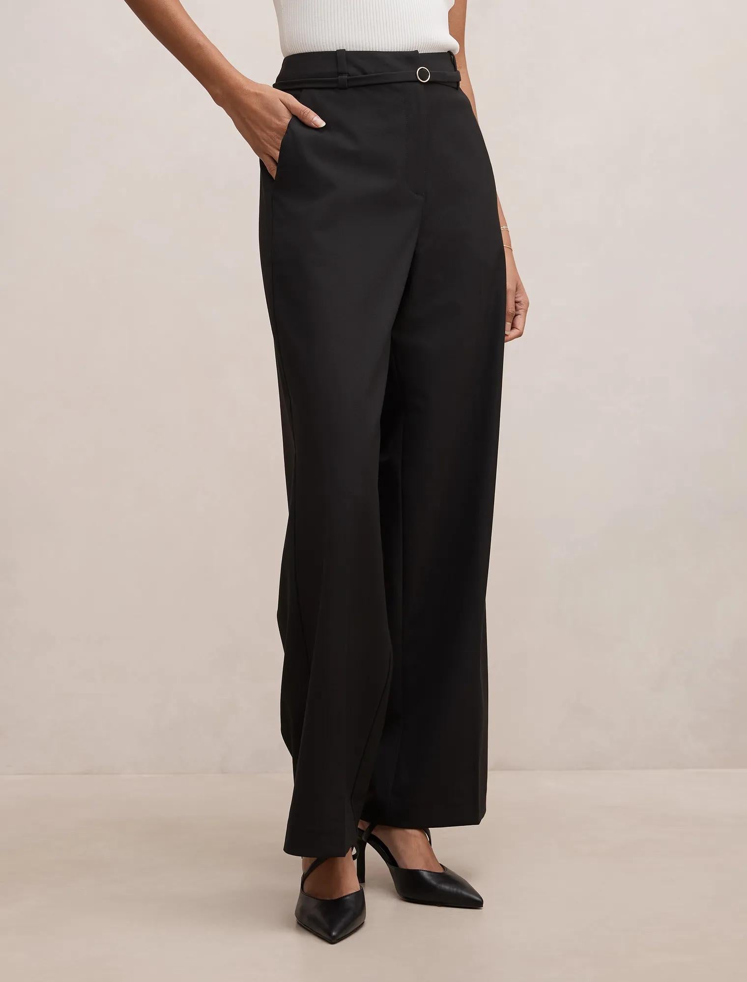 Kyla Petite Belted Straight Leg Pant Black