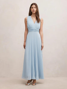 Leia Pleated Cape Maxi Dress Soft Blue