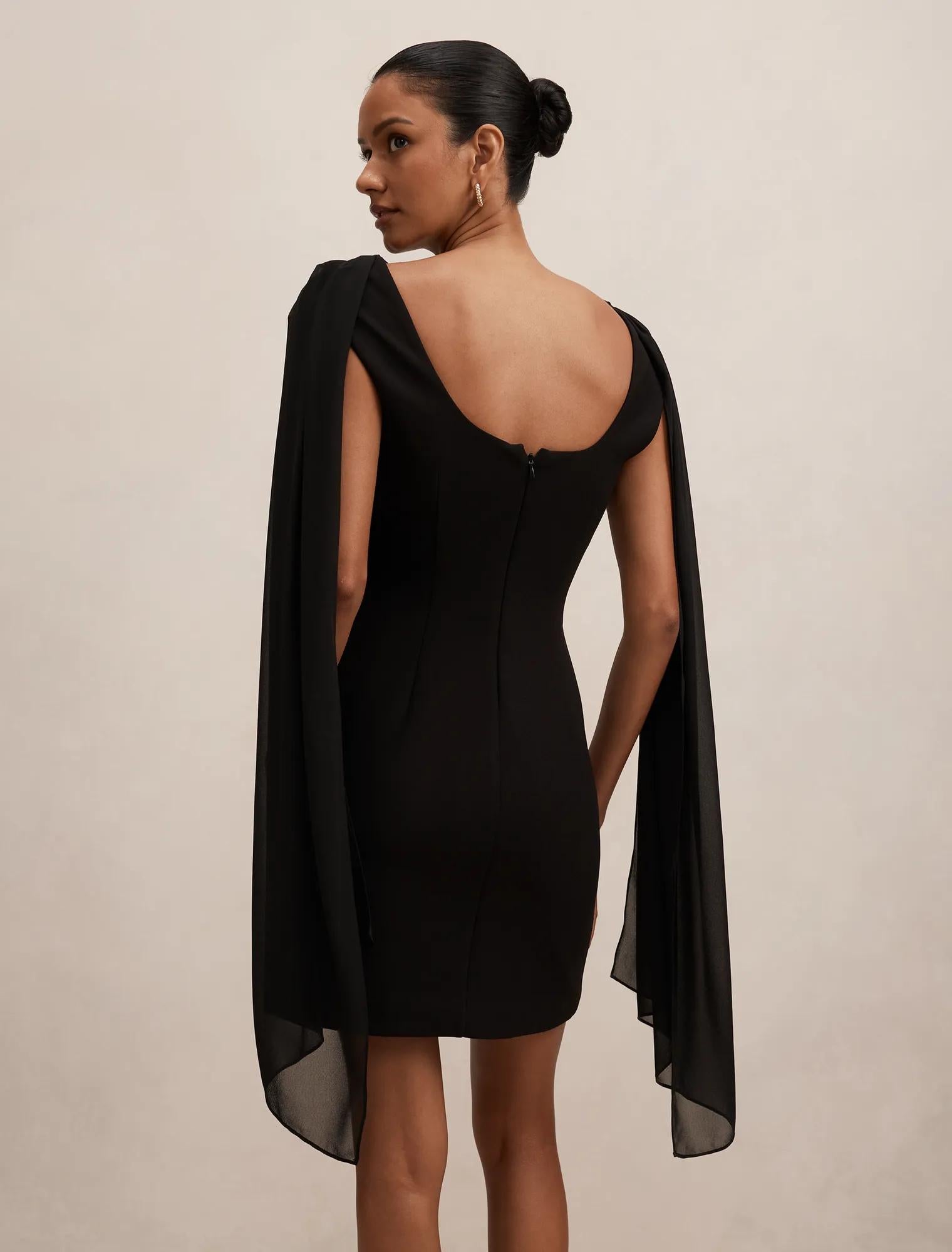 Bowie Petite Mini Dress with Shawl Black