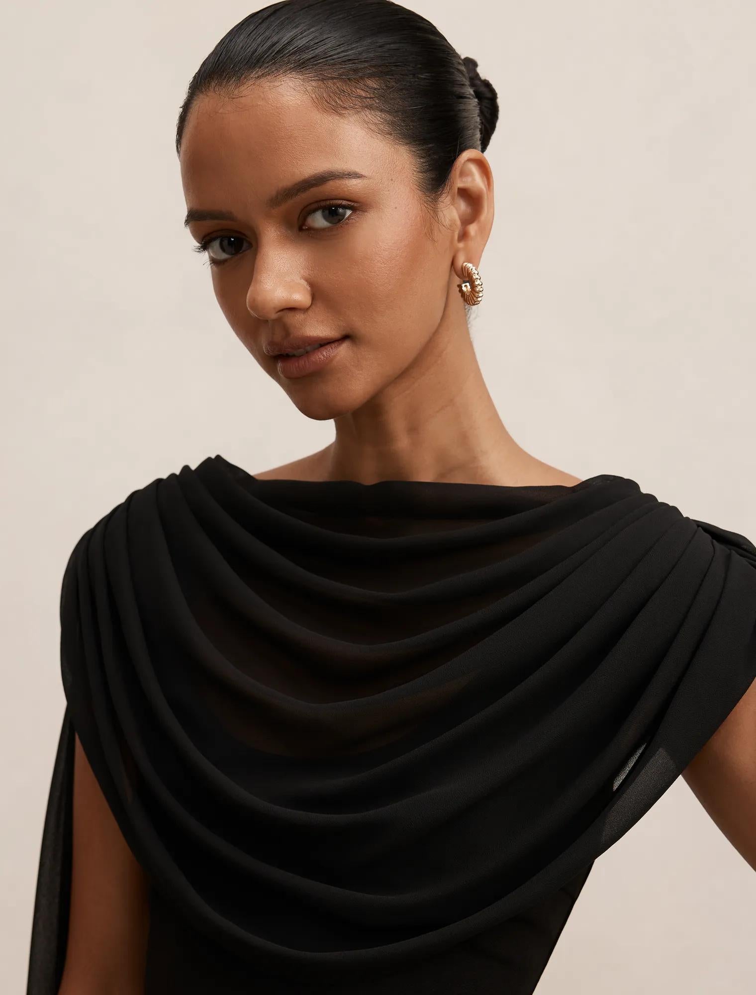 Bowie Petite Mini Dress with Shawl Black