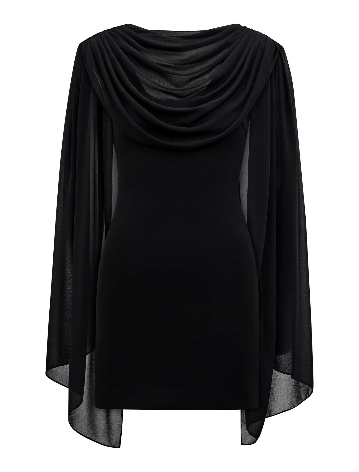 Bowie Petite Mini Dress with Shawl Black_mannequin