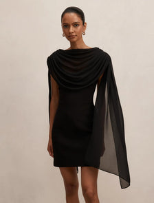 Bowie Petite Mini Dress with Shawl Black