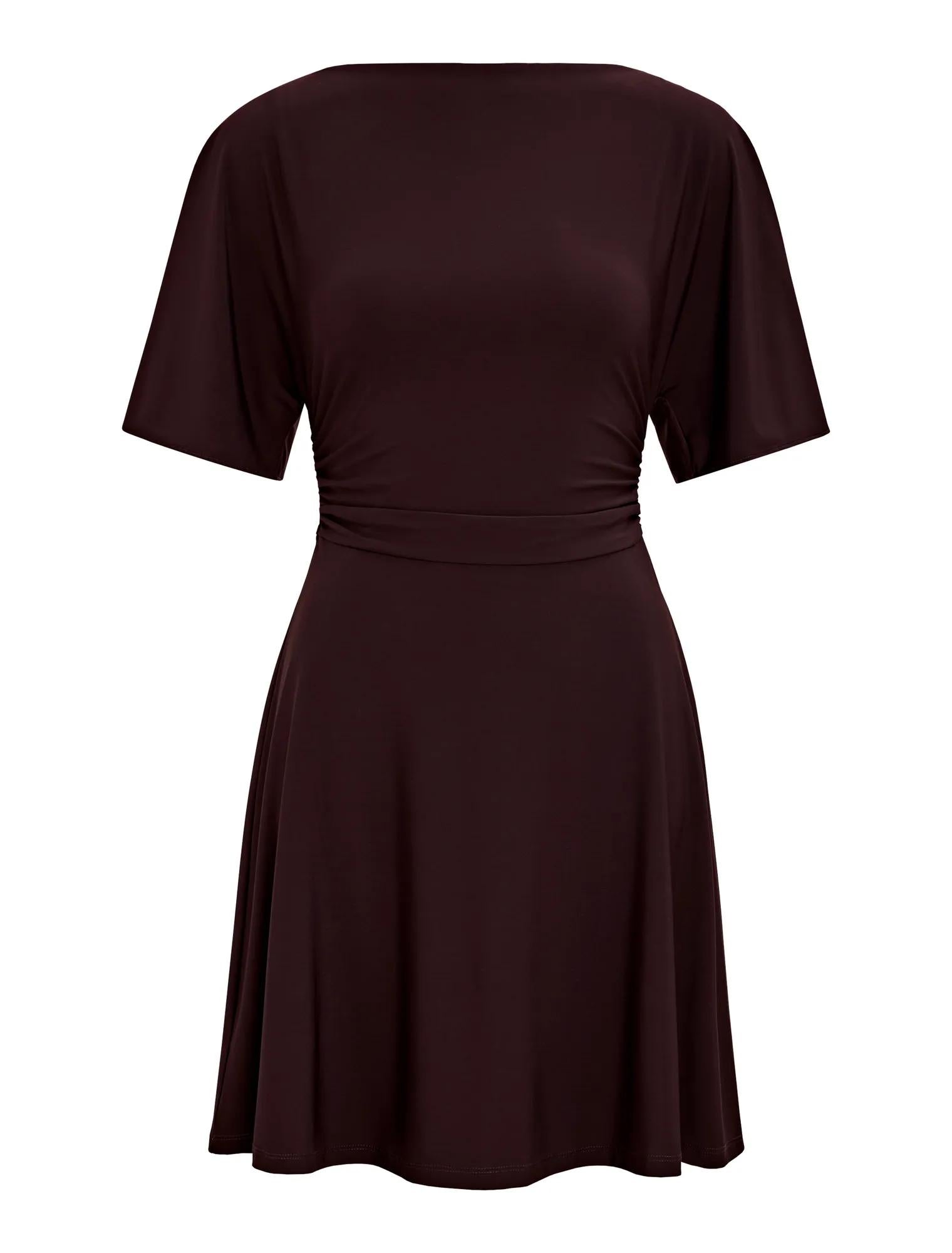 Cora Flutter Sleeve Tie Mini Dress Dark Chocolate_mannequin