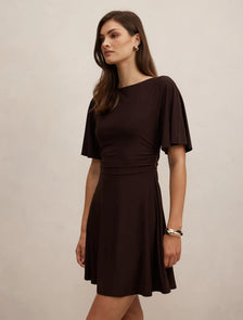 Cora Flutter Sleeve Tie Mini Dress Dark Chocolate
