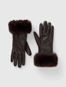 Sylvia Faux Fur Trim PU Gloves Chocolate