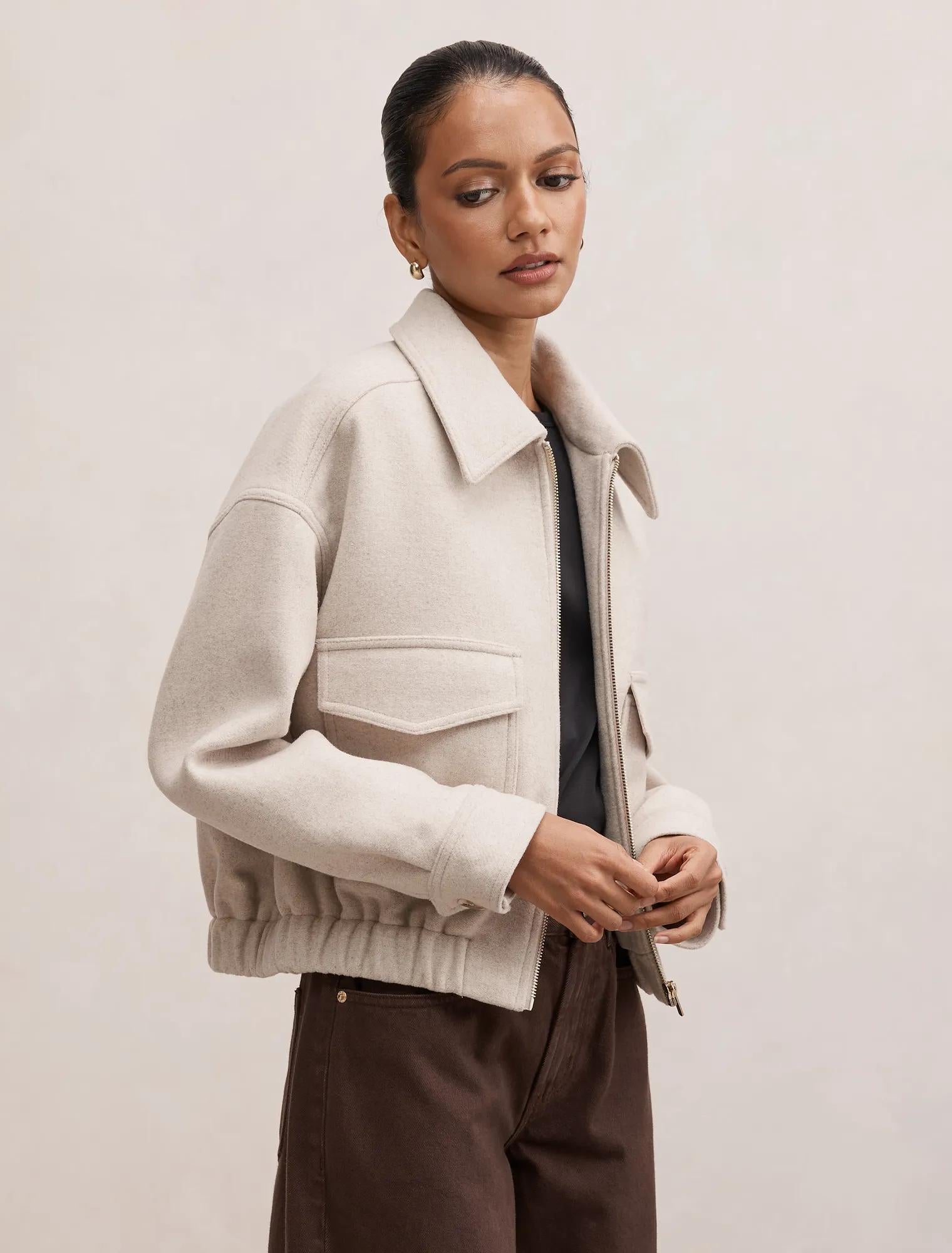Ariana Petite Patch Pocket Jacket Oatmeal Marle