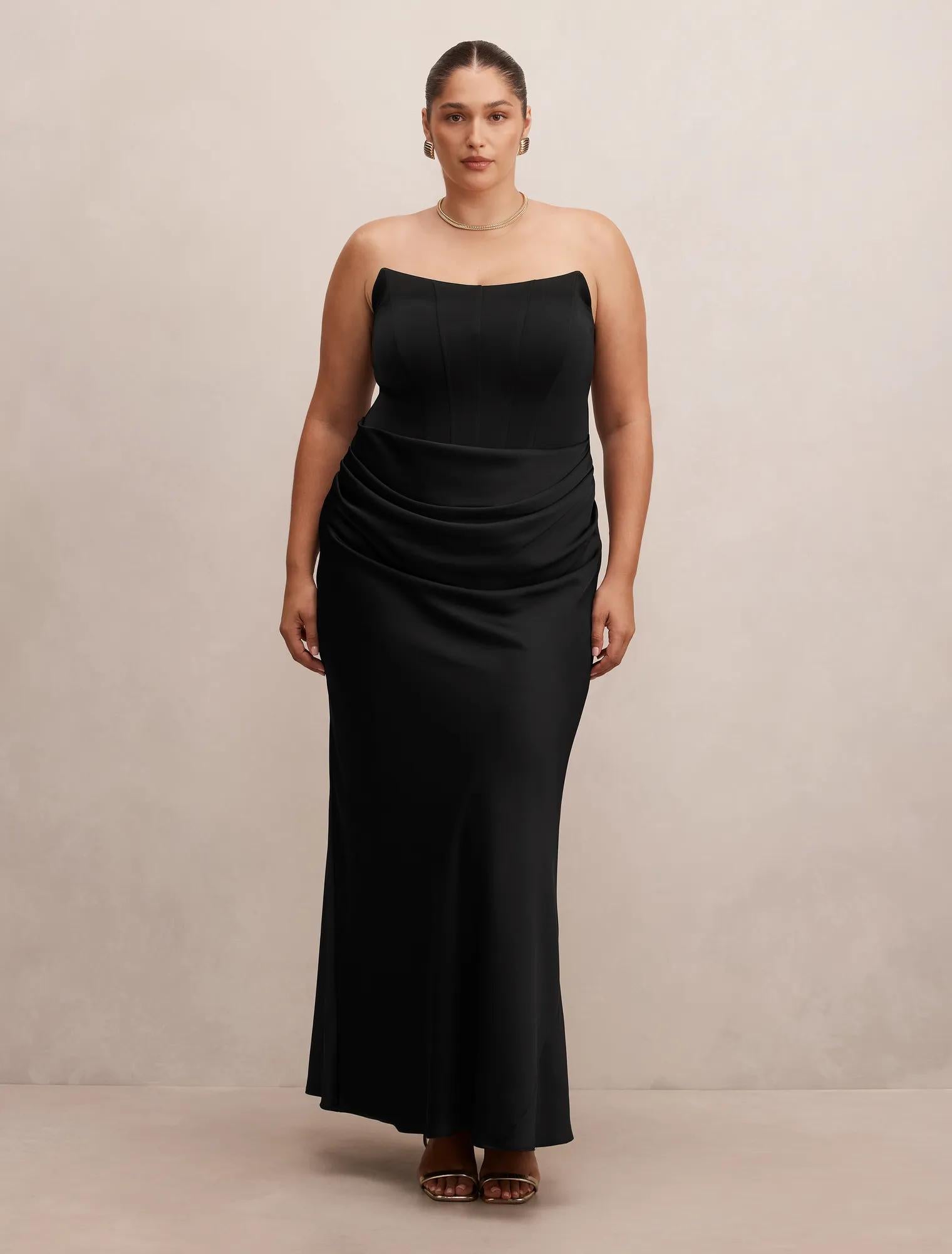 Isra Curve Drape Strapless Maxi Dress Black