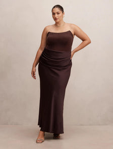 Isra Curve Drape Strapless Maxi Dress Dark Chocolate