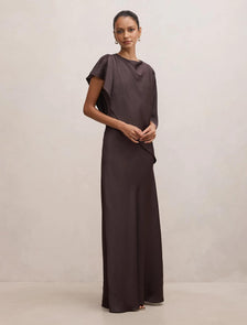 Zinnia Petite Cape Maxi Dress Warm Chocolate