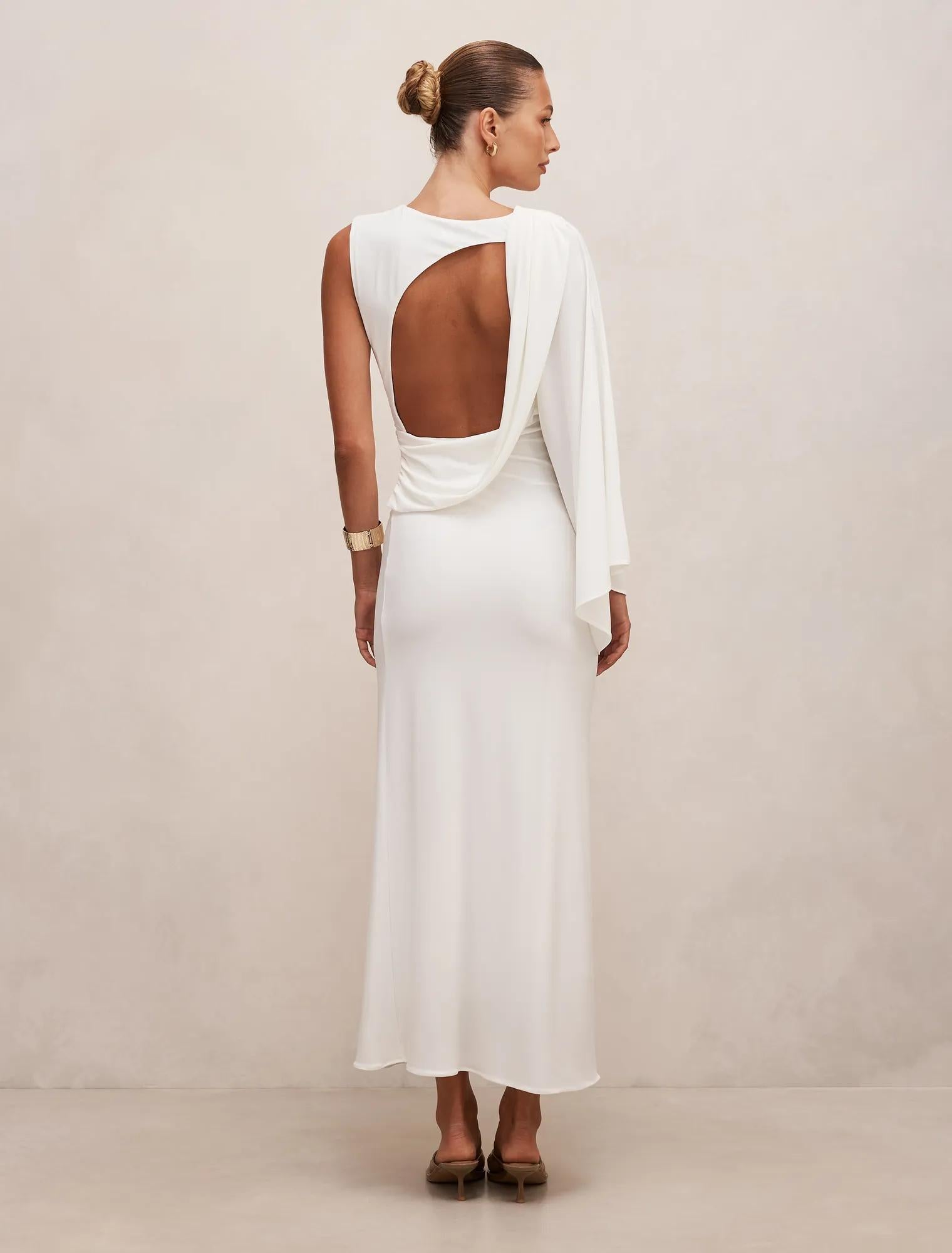 Fleur Cape Shoulder Maxi Dress Porcelain